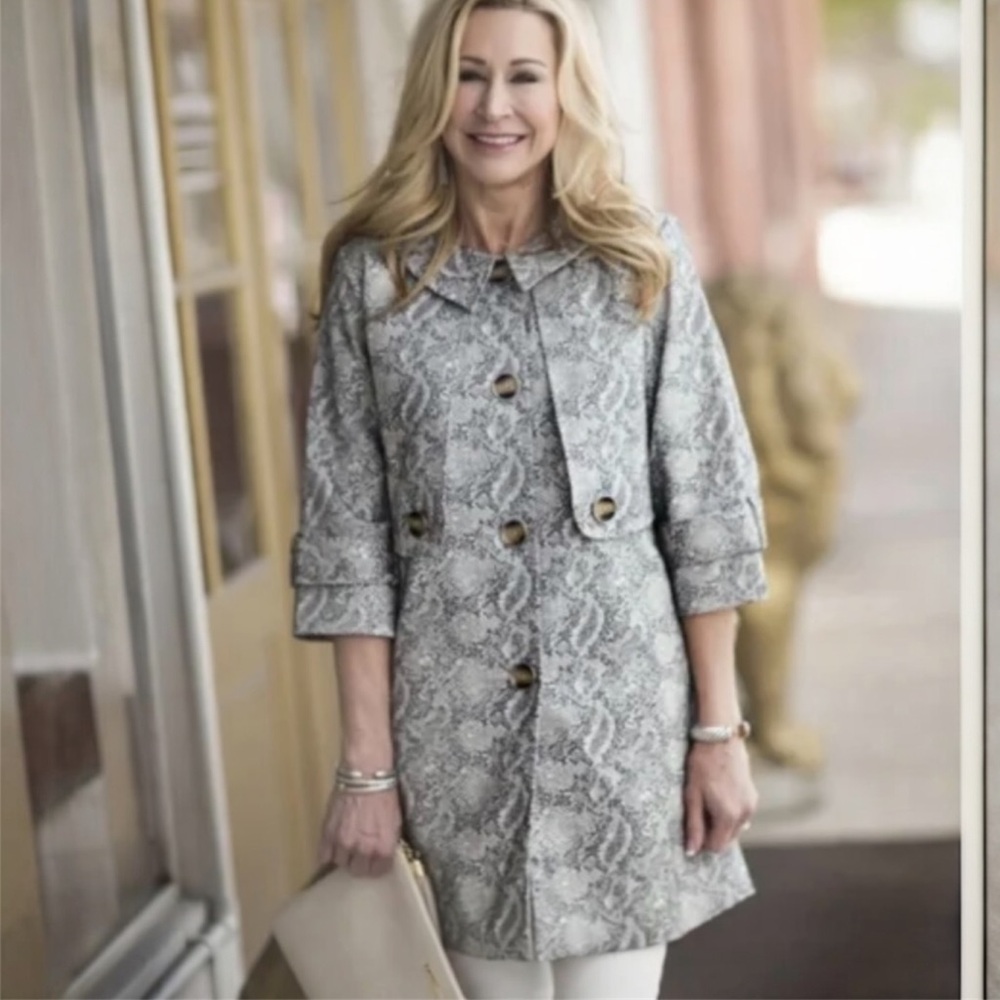 CAbi Camille Long Jacket Car Coat in Gray Snakeskin Print Size Small #3134